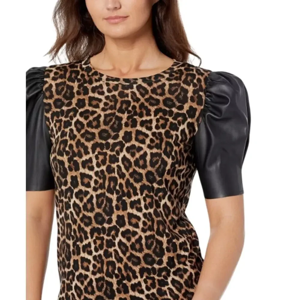 Michael Kors Leopard Print Faux Leather Sleeves Size XS - Picture 2 of 15